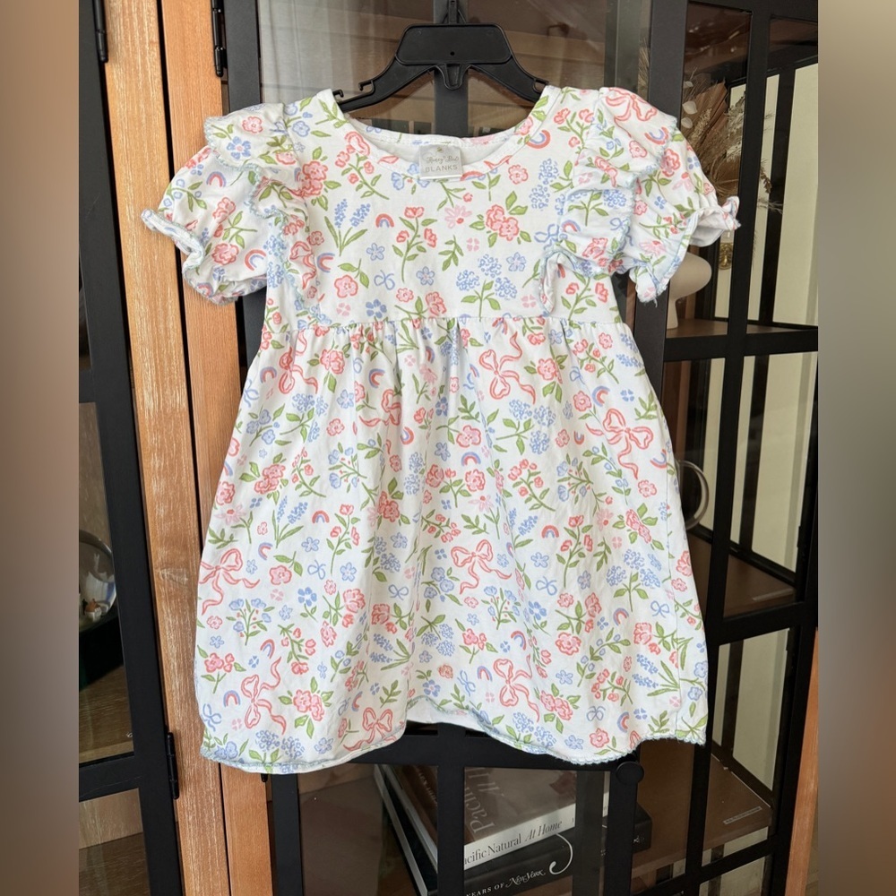 Bows spring easter dress ruffle toddler girl pima flowers print watercolor